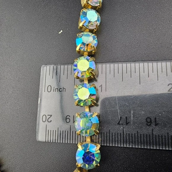 Vintage Blue Aurora Borealis Rhinestone Lariat Necklace or Belt 29-37" - Picture 7 of 7